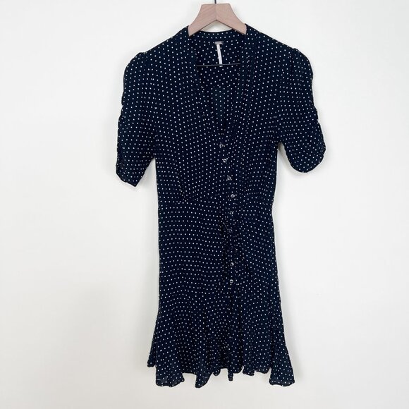 Free People Pippa Polka Dot Print Mini Dress Ruched Romantic Feminine Girly Boho - Picture 6 of 14